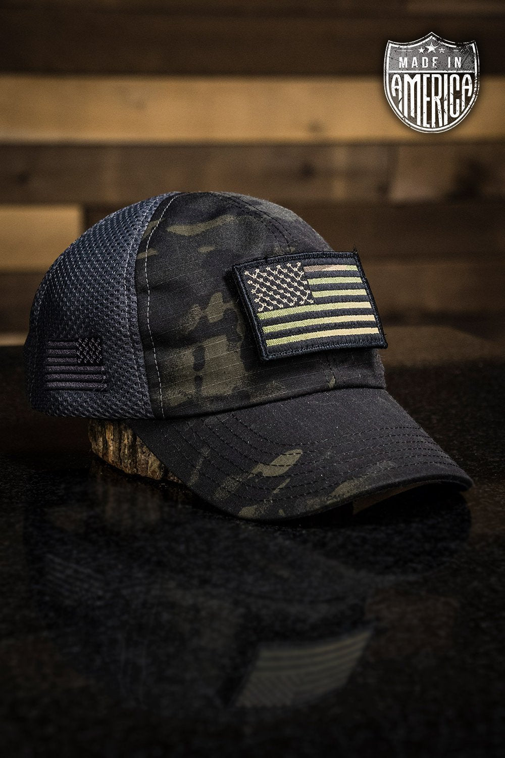 Dark American Made Mesh Back Hat with Patch