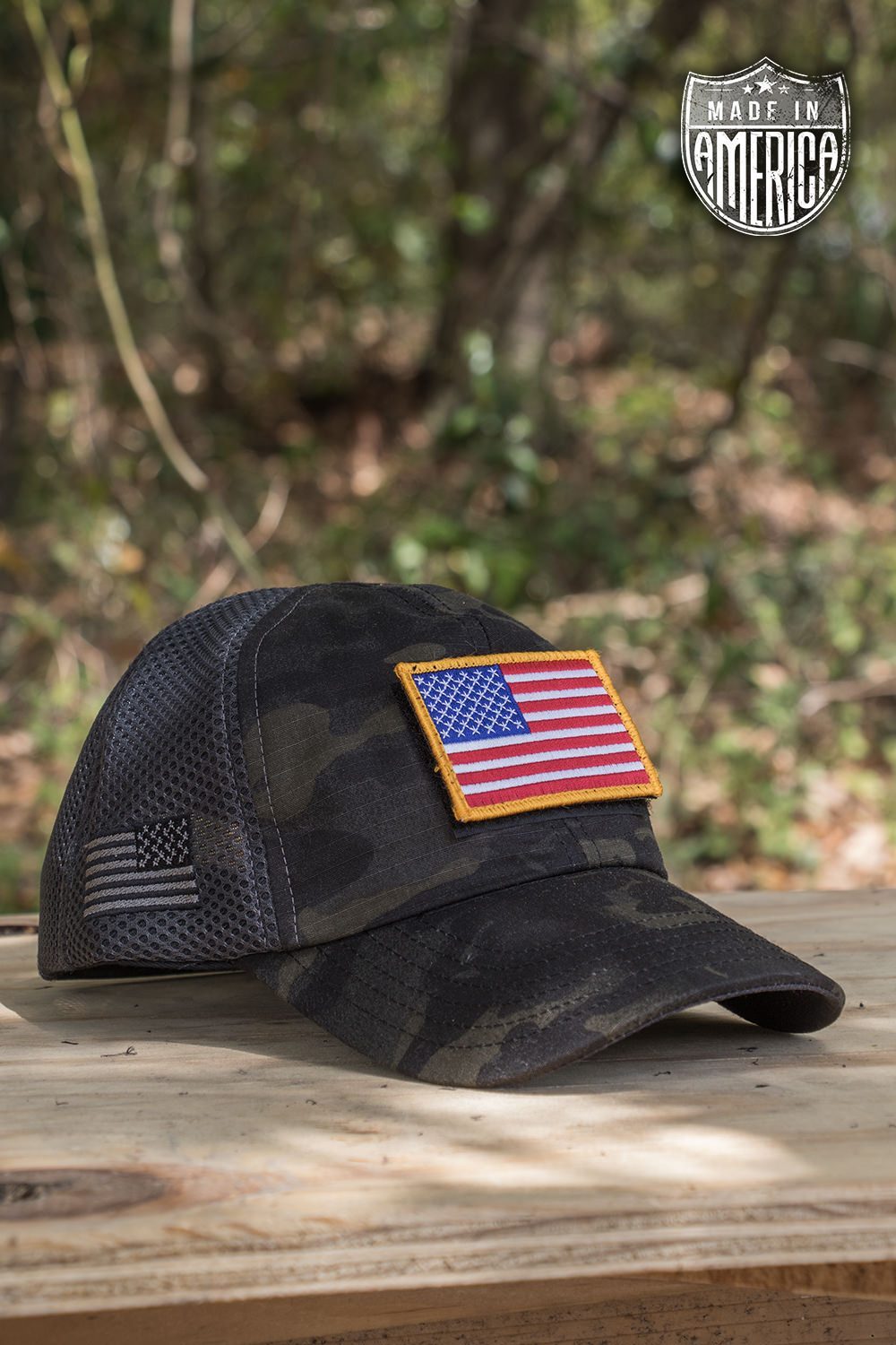 Dark American Made Mesh Back Hat with Patch