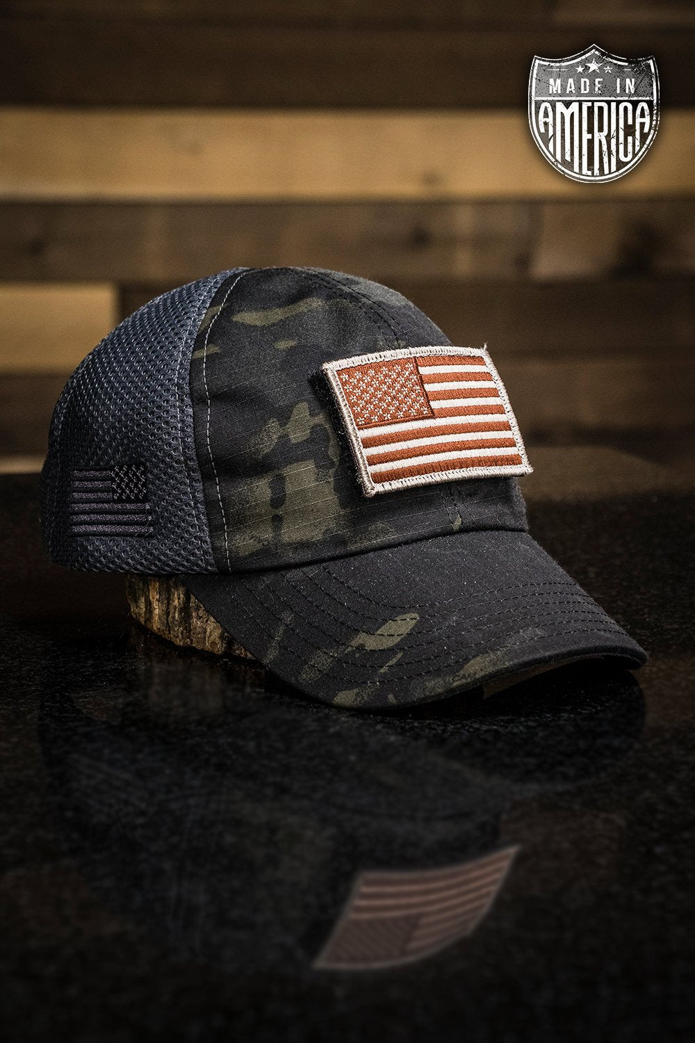 Dark American Made Mesh Back Hat with Patch