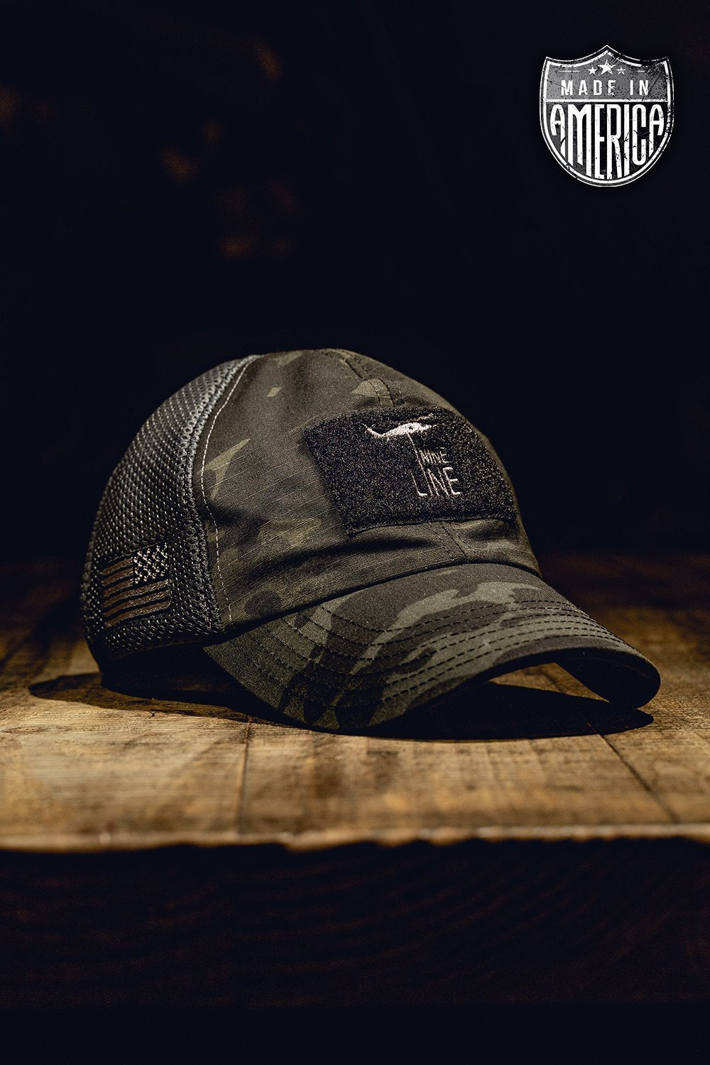 Dark American Made Mesh Back Hat with Drop Line
