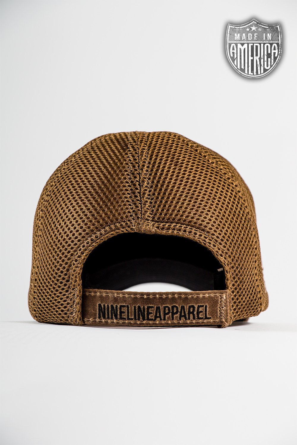 Tan American Made Mesh Back Hat with Drop Line