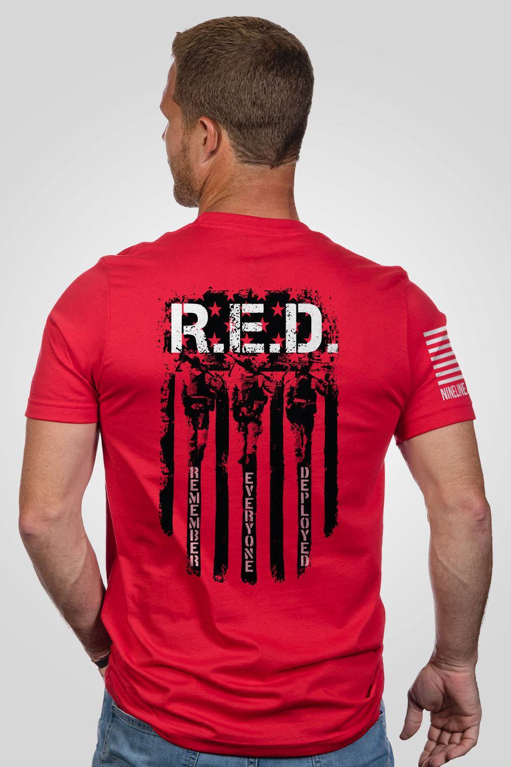 Mens T-Shirt - RED Remember Everyone Deployed