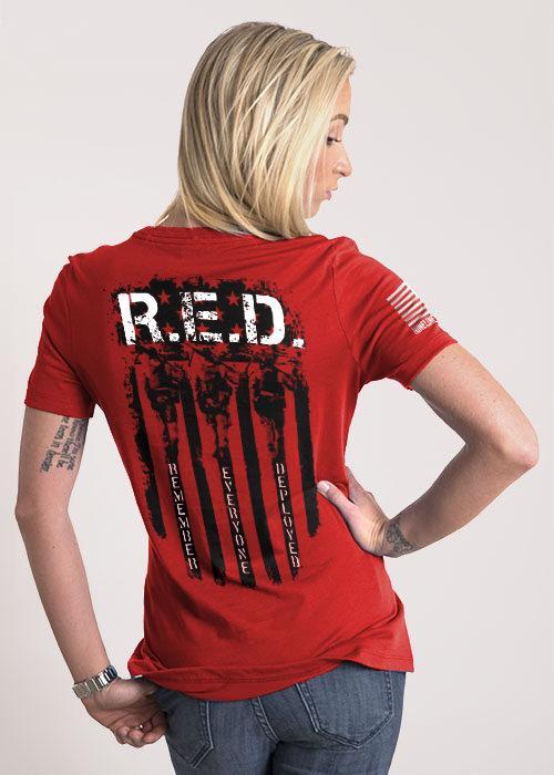 Womens Junior Fit T-Shirt - RED Remember Everyone Deployed